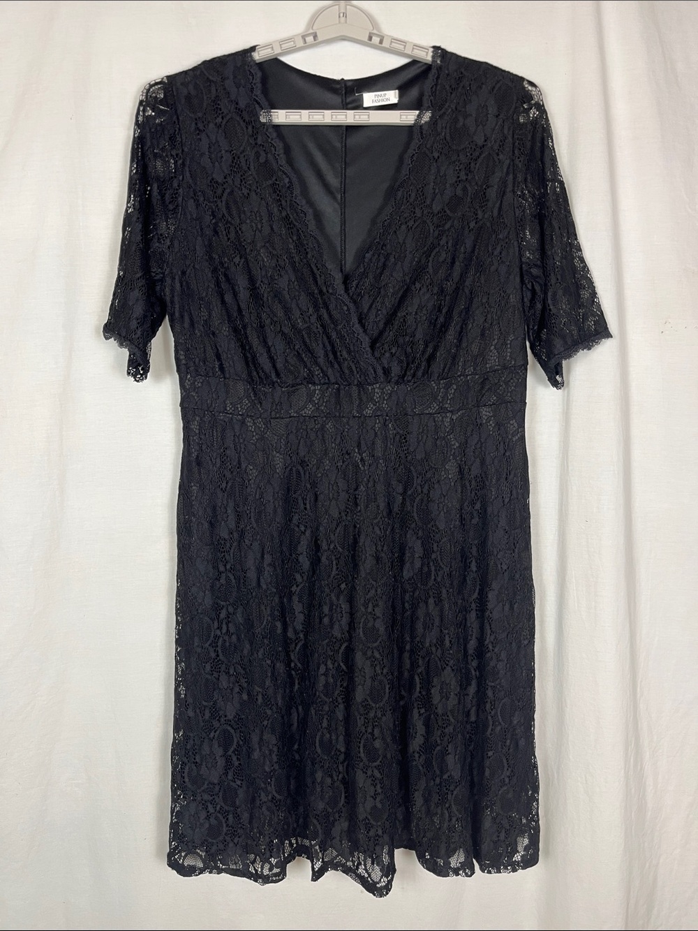Pinup Fashion Black Lace Whimsigoth V Neck Short Sleeve A Line Dress